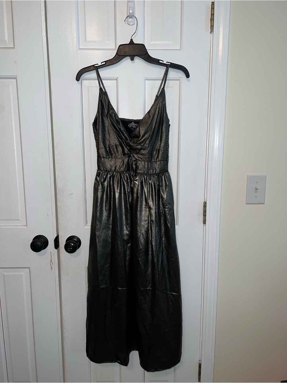 Black Metallic Spaghetti Strap Midi Dress